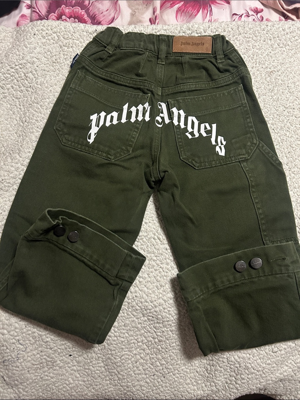 Palm Angels Olive Green Kids Carpenter Jeans with Logo